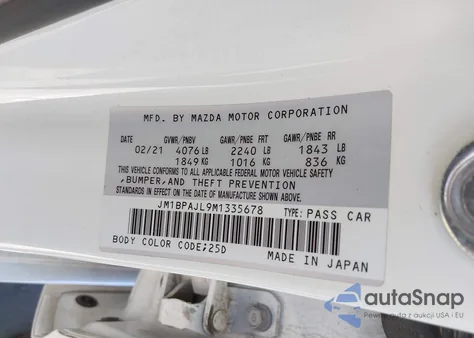 2021 Mazda Mazda3 2.5 S из США, поврежденный, VIN JM1BPAJL9M1335678